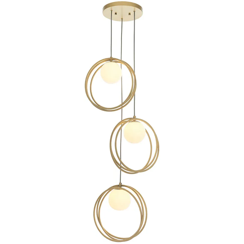 Bergamo 3 Light Pendant Light - Gold, Opal Glass