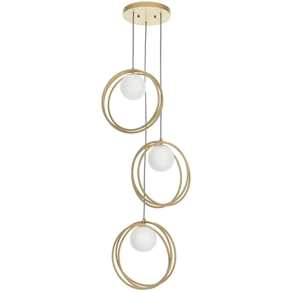 Bergamo 3 Light Pendant Light - Gold, Opal Glass