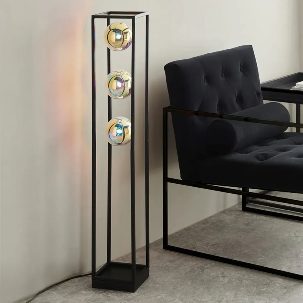 Bologna 3 Light Iridescent Glass Floor Lamp - Black