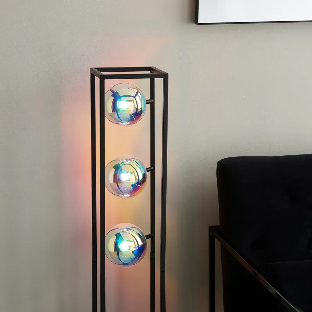 Bologna 3 Light Iridescent Glass Floor Lamp - Black