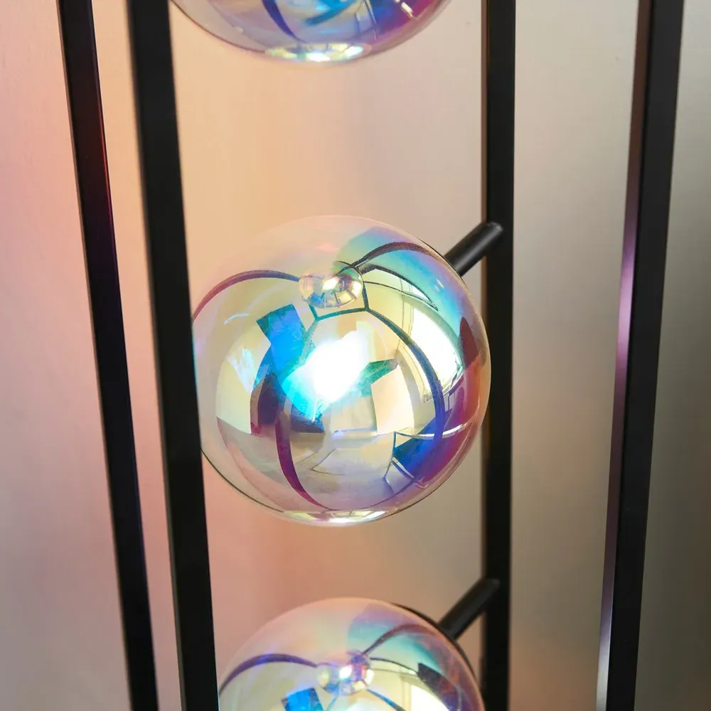 Bologna 3 Light Iridescent Glass Floor Lamp - Black
