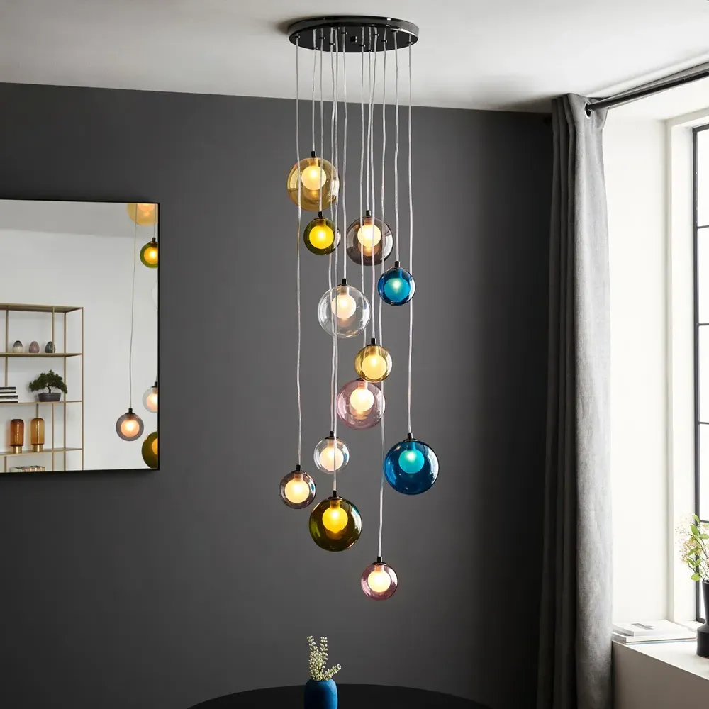 Cagliari 12 Light Pendant Ceiling Lamp - Multi Coloured, Glass