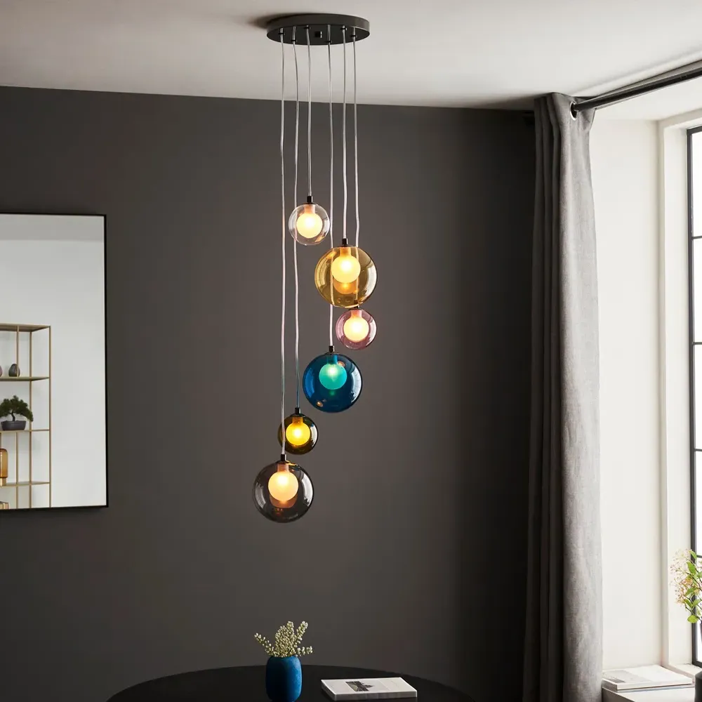 Cagliari Multicoloured Glass Pendant Light - Black, Chrome