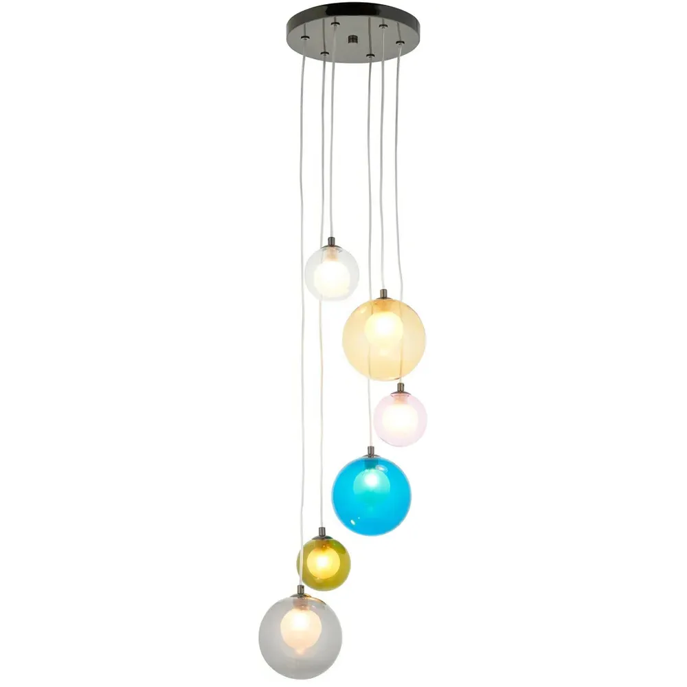 Cagliari Multicoloured Glass Pendant Light - Black, Chrome