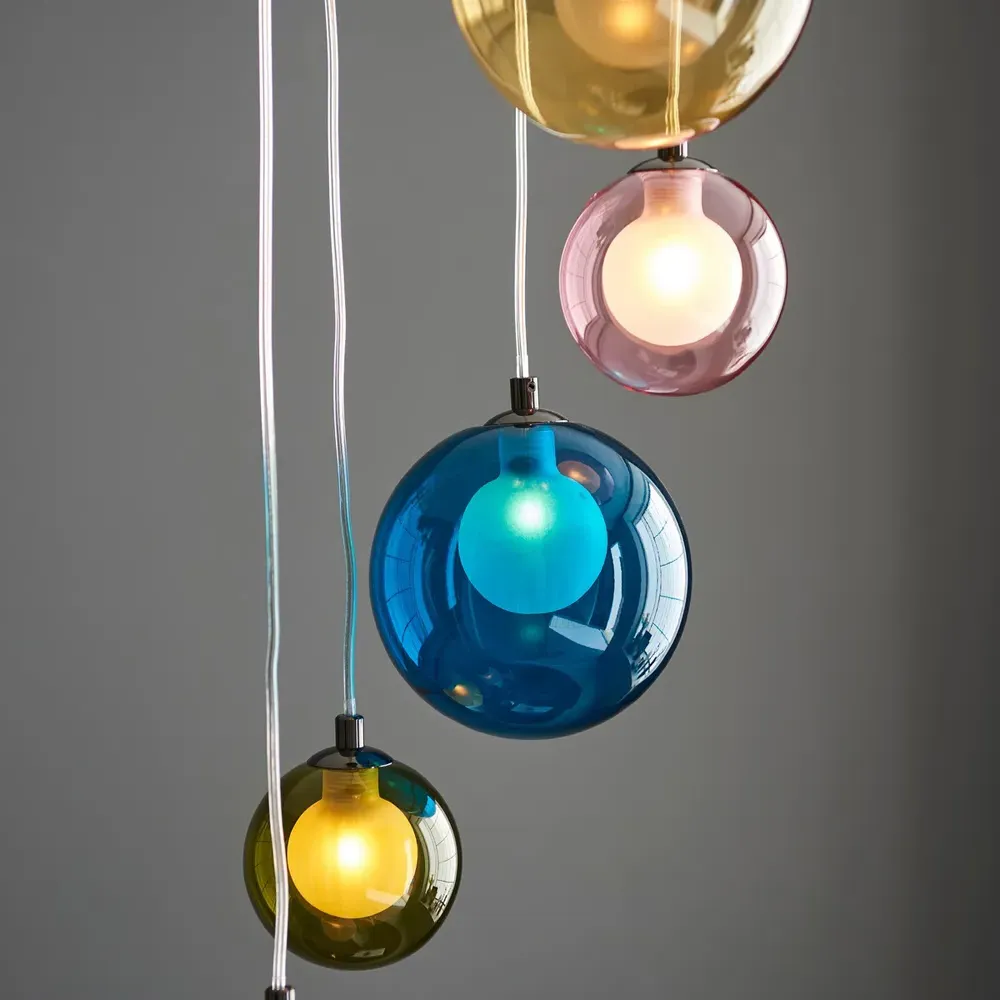 Cagliari Multicoloured Glass Pendant Light - Black, Chrome