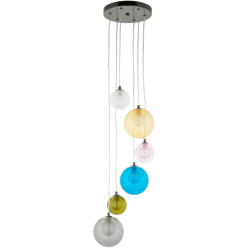 Cagliari Multicoloured Glass Pendant Light - Black, Chrome image
