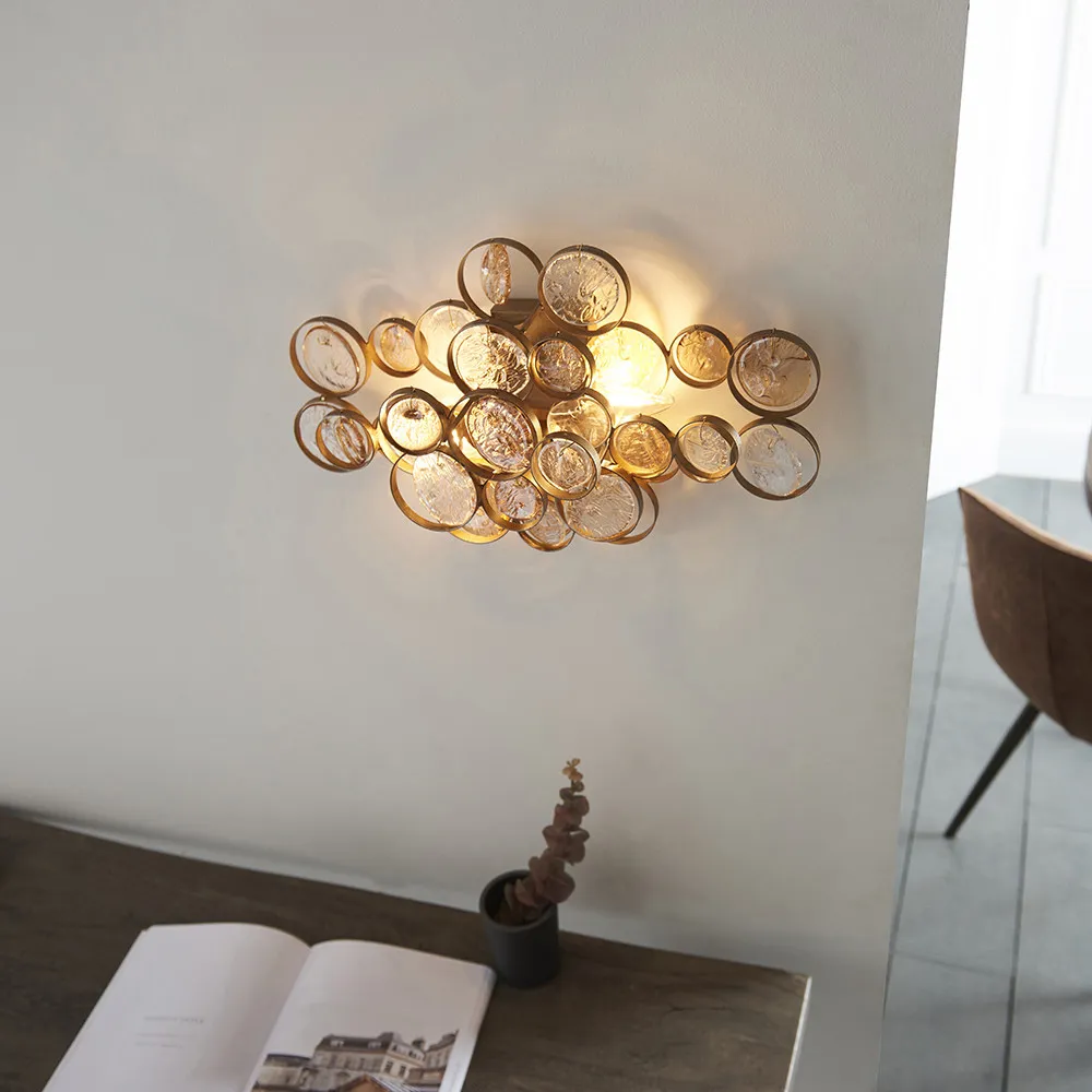 Carbonia 2 Light Wall Lamp - Gold, Glass