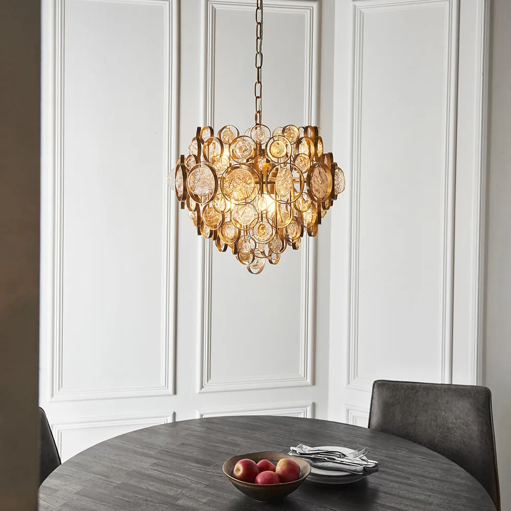 Carbonia 6 Light Pendant Ceiling Light - Gold, Glass