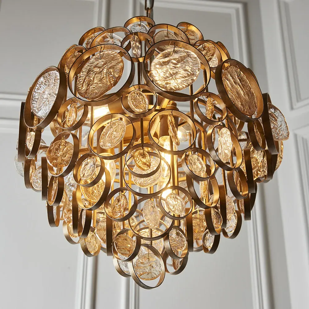 Carbonia 6 Light Pendant Ceiling Light - Gold, Glass