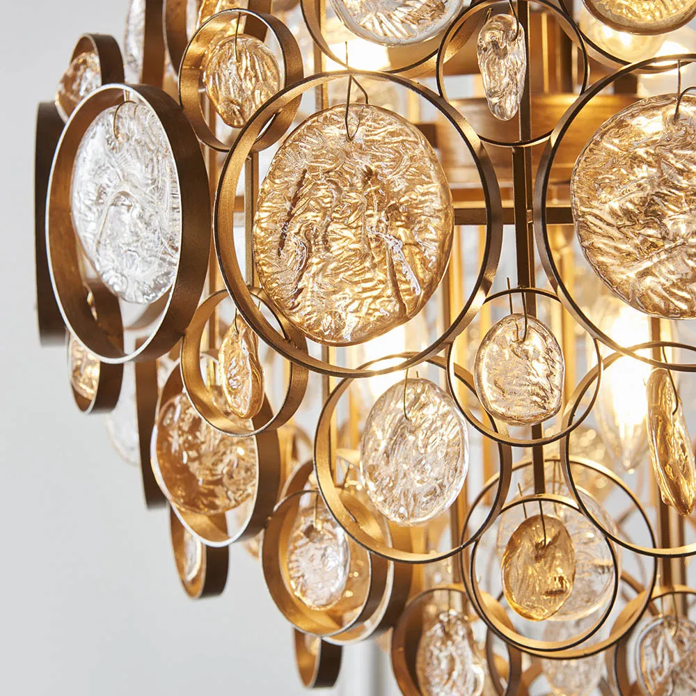 Carbonia 6 Light Pendant Ceiling Light - Gold, Glass