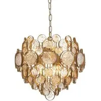 Carbonia 6 Light Pendant Ceiling Light - Gold, Glass