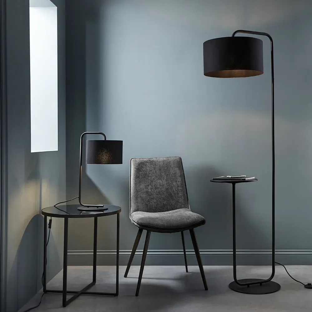 Carrara Floor Lamp with Table - Black, Fabric