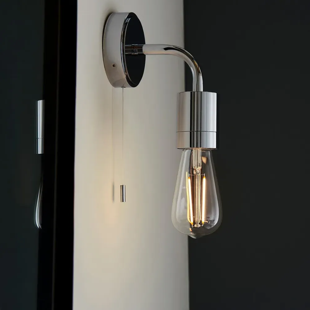 Caserta Bathroom Wall Light with Pull Chain - Silver, Chrome