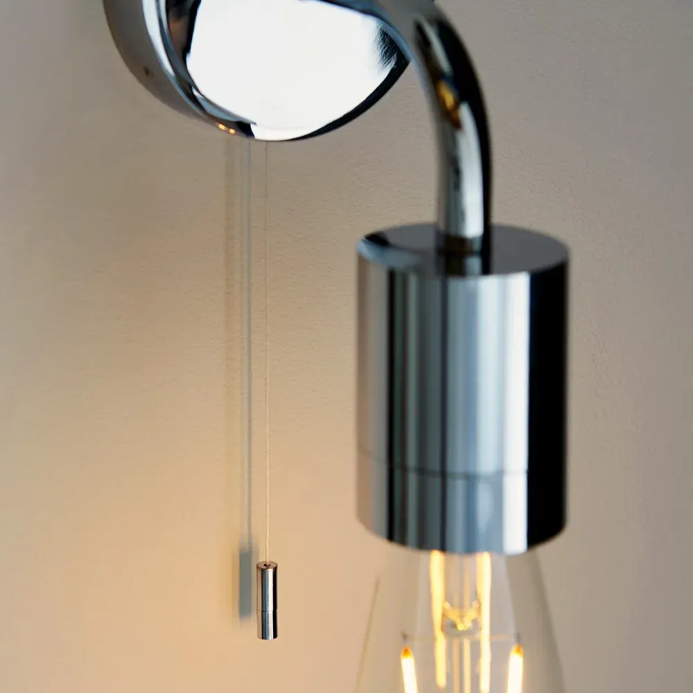 Caserta Bathroom Wall Light with Pull Chain - Silver, Chrome