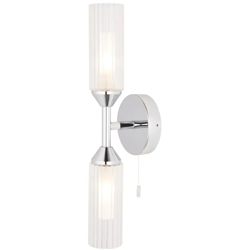 Casoria 2 Light Ribbed Glass Bathroom Wall Light - Silver, Chrome