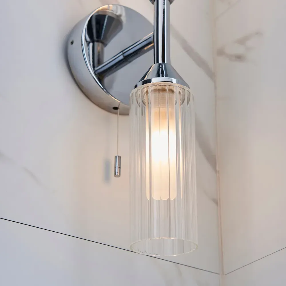 Casoria 2 Light Ribbed Glass Bathroom Wall Light - Silver, Chrome