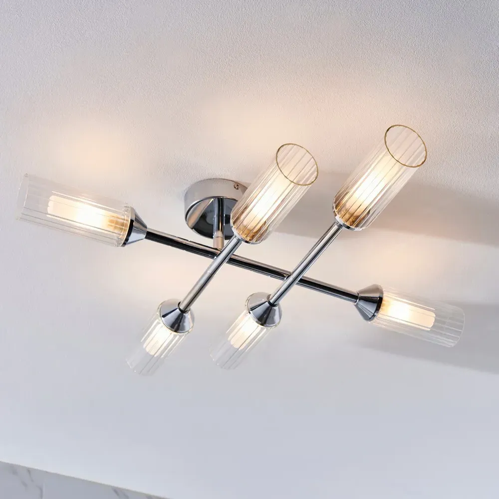 Casoria Multi Arm Semi Flush Bathroom Ceiling Lamp - Silver