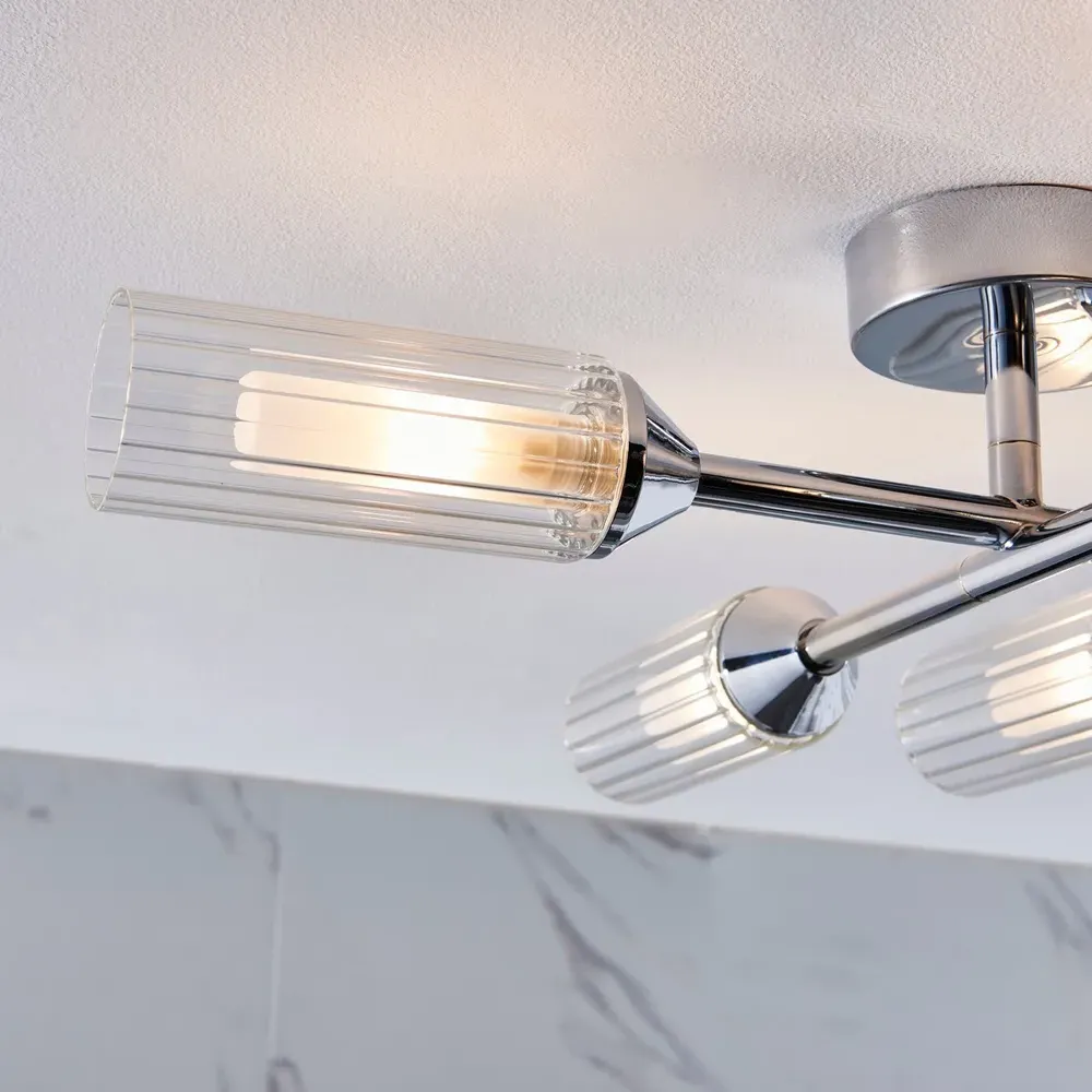 Casoria Multi Arm Semi Flush Bathroom Ceiling Lamp - Silver