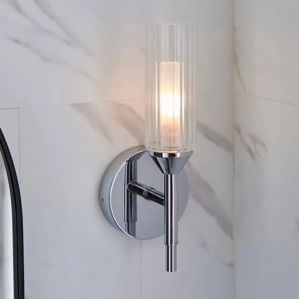 Casoria Ribbed Glass Bathroom Wall Light - Silver, Chrome