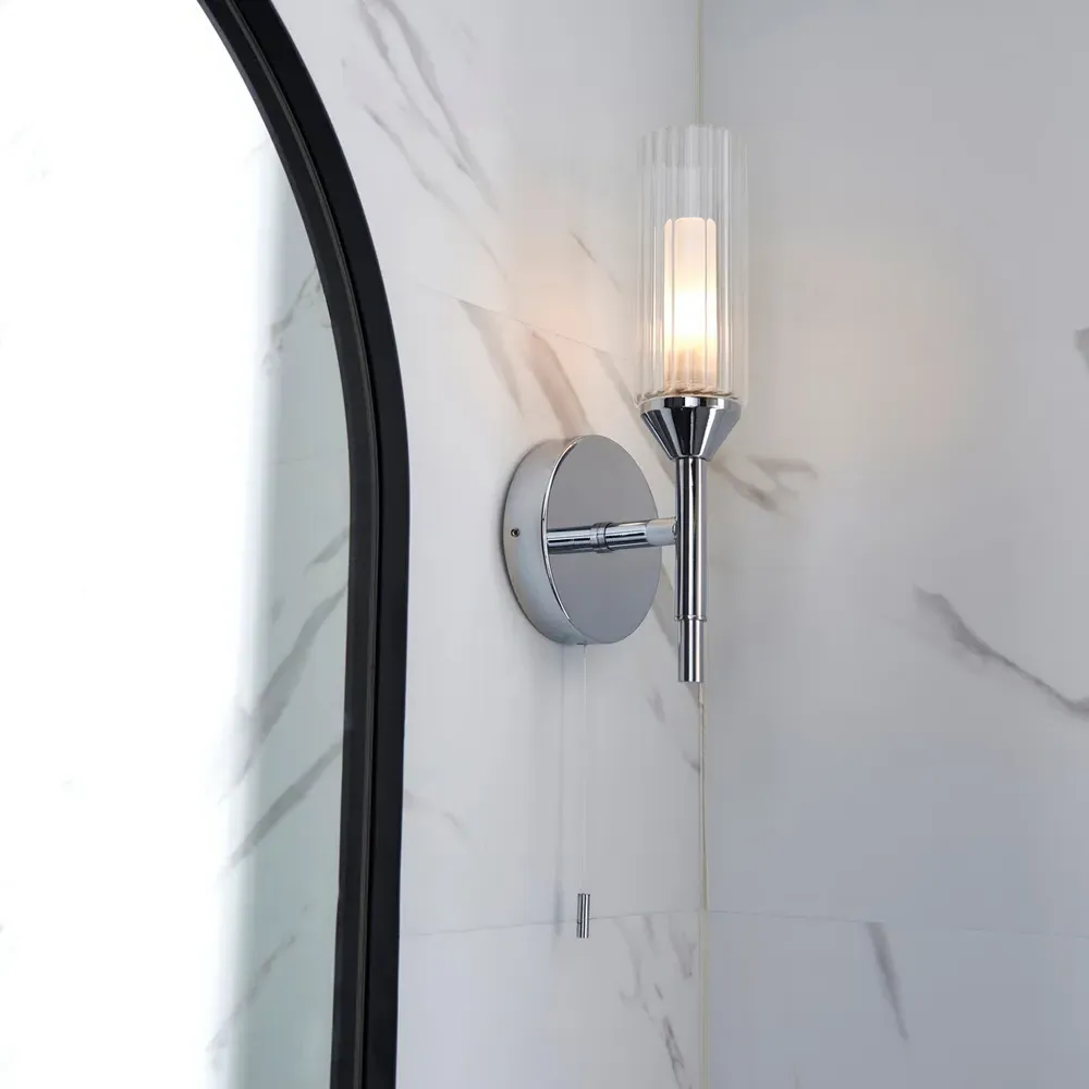 Casoria Ribbed Glass Bathroom Wall Light - Silver, Chrome