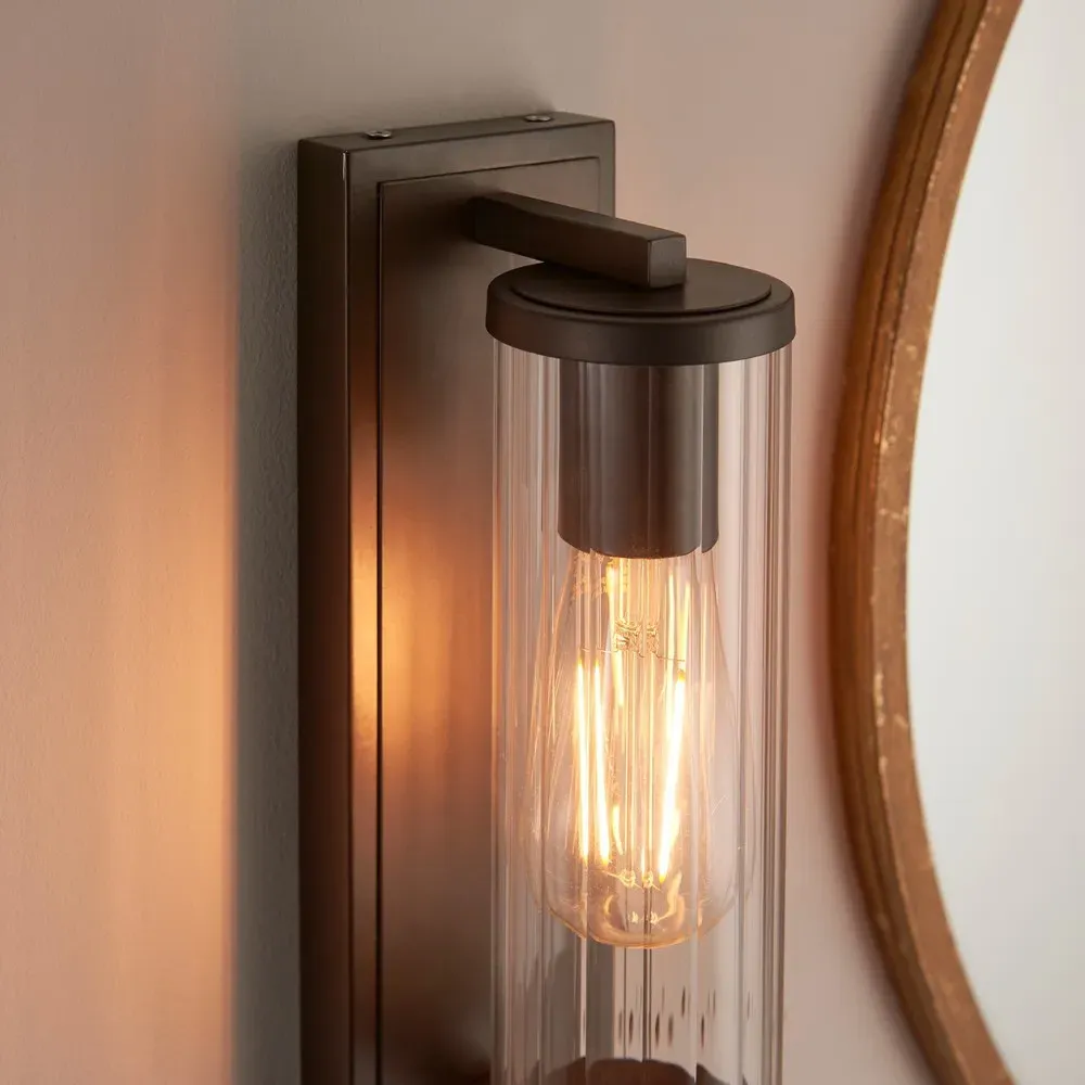 Como Wall Lamp - Dark Bronze, Ribbed Glass