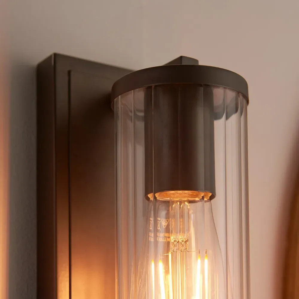 Como Wall Lamp - Dark Bronze, Ribbed Glass