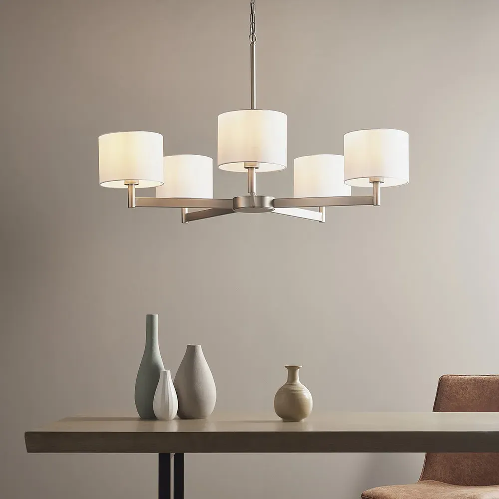 Cortino 5 Light Ceiling Pendant Light - White, Matt Nickel