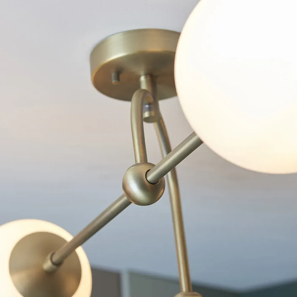 Cosenza 4 Light Ceiling Semi Flush - Antique Brass, Opal Glass