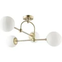 Cosenza 4 Light Ceiling Semi Flush - Antique Brass, Opal Glass