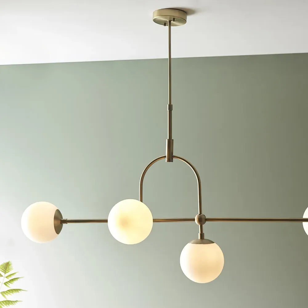 Cosenza 5 Light Ceiling Light - Antique Brass, Opal Glass