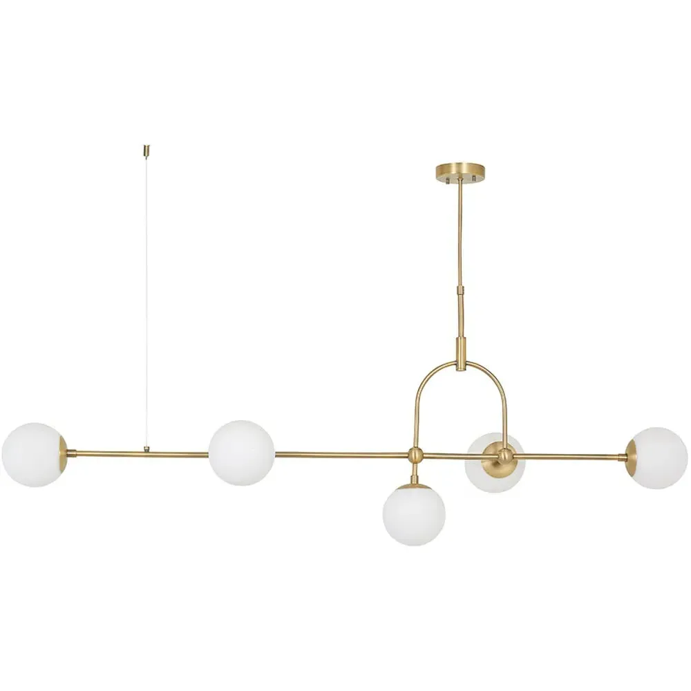 Cosenza 5 Light Ceiling Light - Antique Brass, Opal Glass
