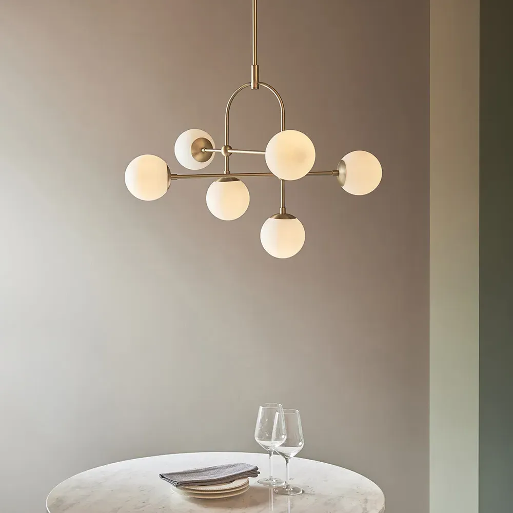 Cosenza 6 Light Ceiling Semi Flush - Antique Brass, Opal Glass