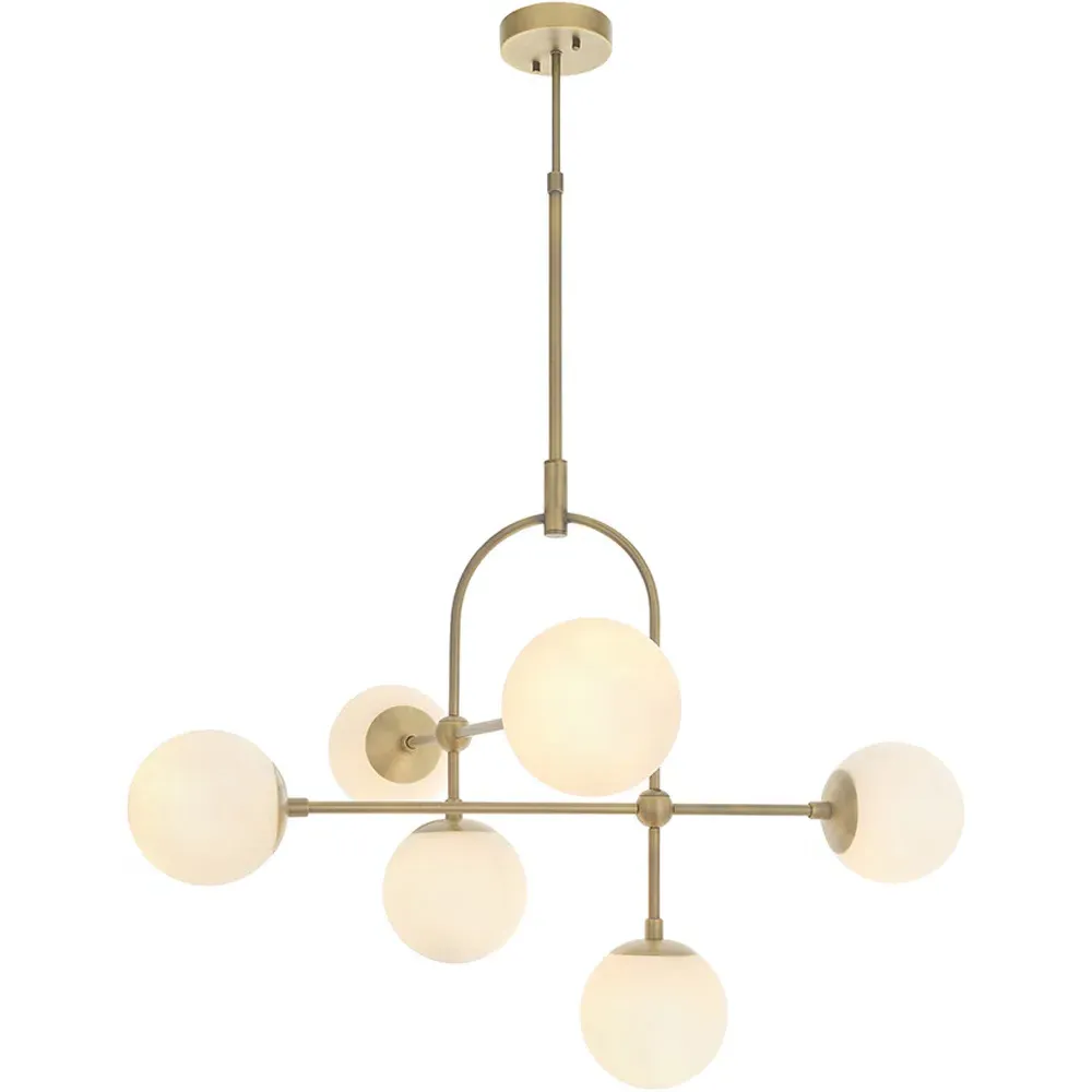 Cosenza 6 Light Ceiling Semi Flush - Antique Brass, Opal Glass
