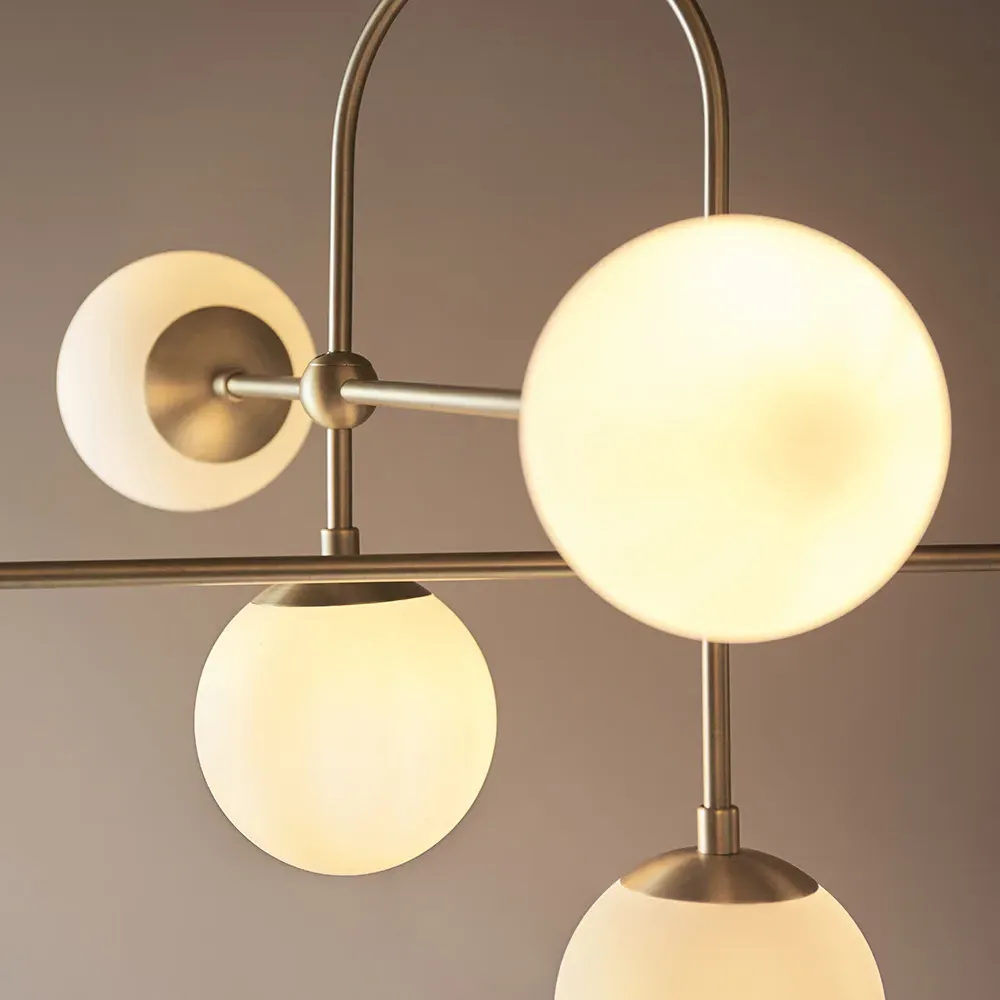 Cosenza 6 Light Ceiling Semi Flush - Antique Brass, Opal Glass