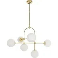 Cosenza 6 Light Ceiling Semi Flush - Antique Brass, Opal Glass