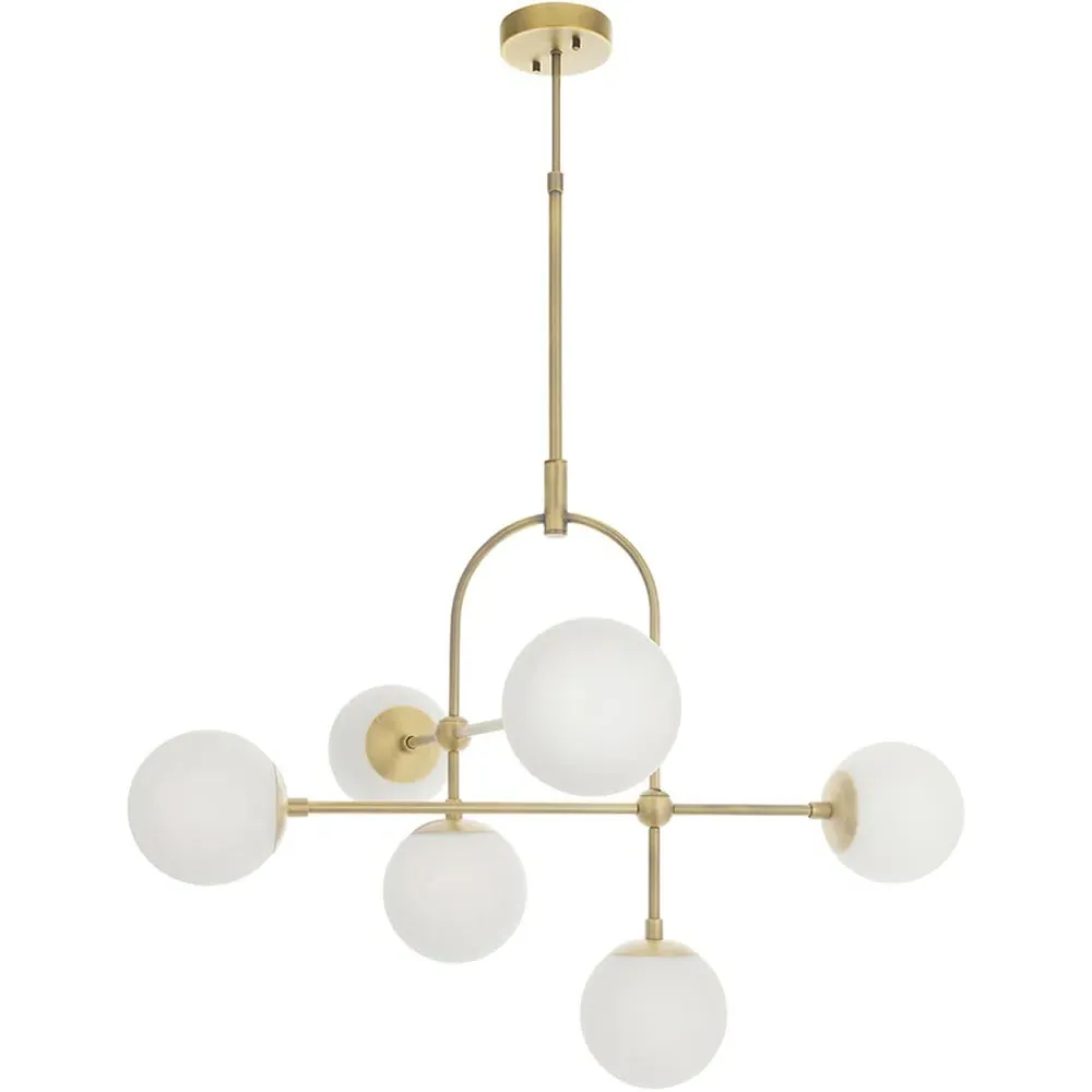 Cosenza 6 Light Ceiling Semi Flush - Antique Brass, Opal Glass