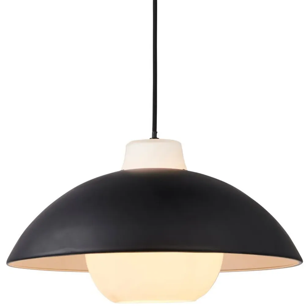 Curved Pendant Ceiling Light - Black, White Glass