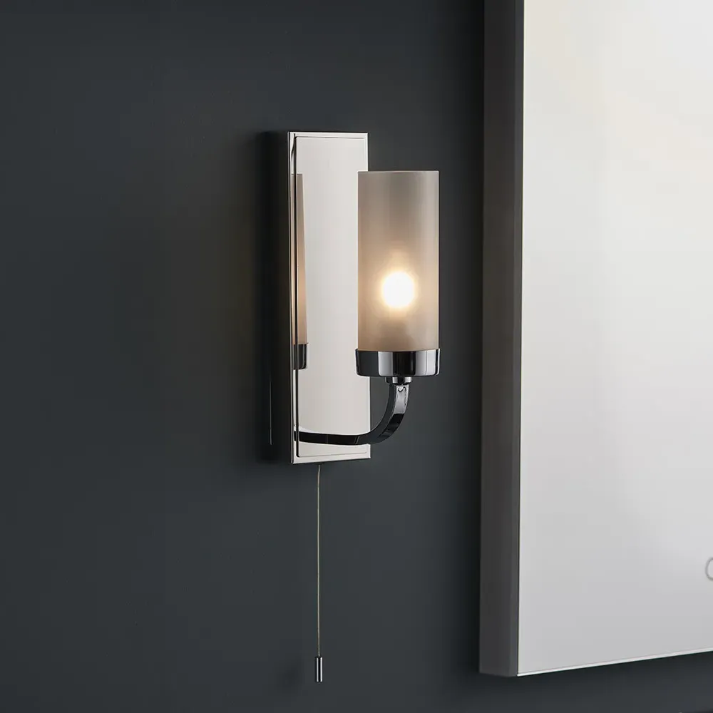 Fano Wall Lamp with Pull Cord - Chrome, Frosted Glass