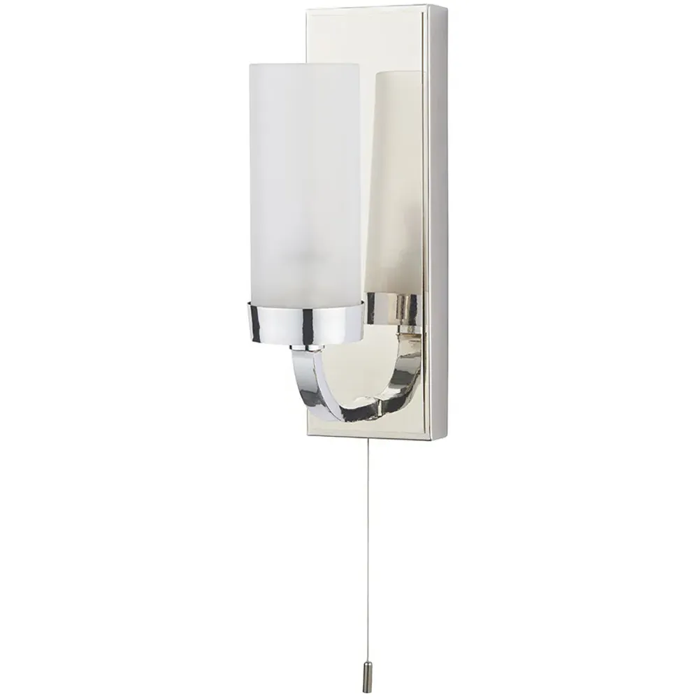 Fano Wall Lamp with Pull Cord - Chrome, Frosted Glass
