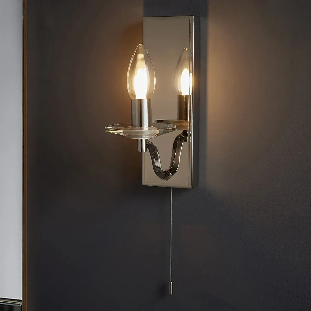 Fano Wall Lamp with Pull Cord - Polished Nickel, Crystal