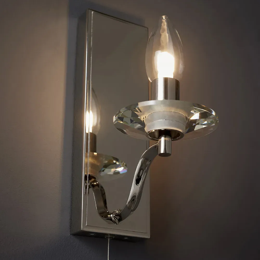 Fano Wall Lamp with Pull Cord - Polished Nickel, Crystal