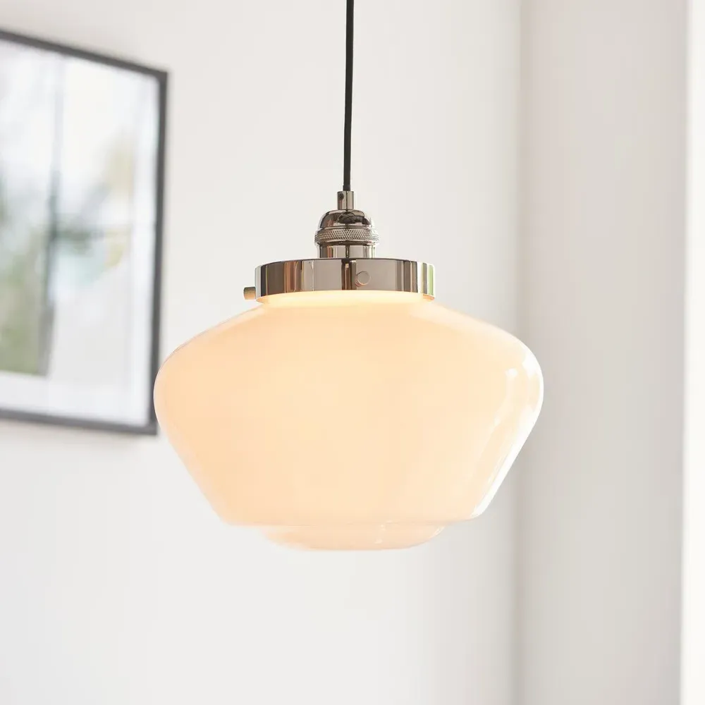 Finale Pendant Ceiling Light - Bright Nickel, Opal Glass