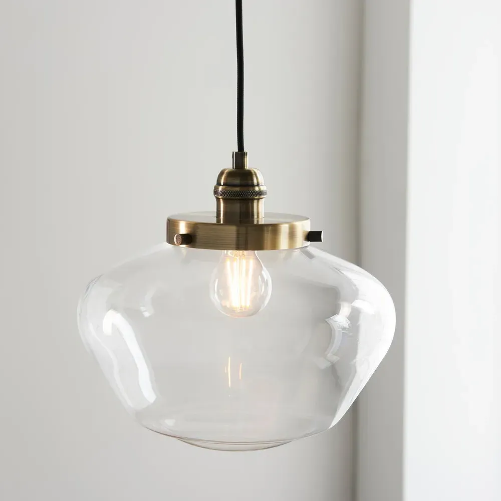 Finale Pendant Ceiling Light - Clear Glass, Antique Brass
