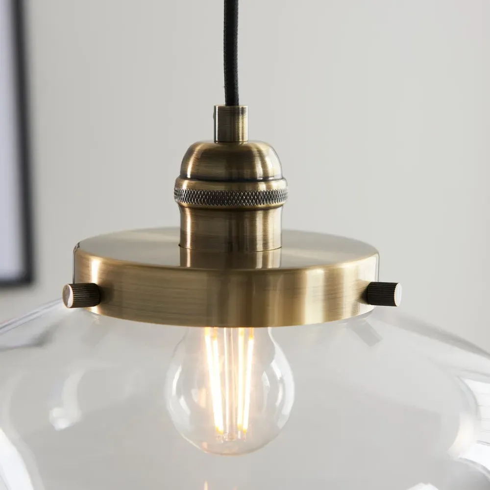Finale Pendant Ceiling Light - Clear Glass, Antique Brass