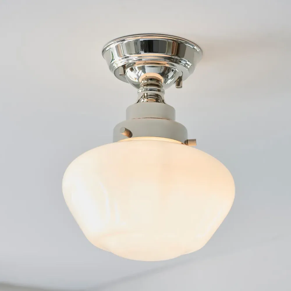 Finale Semi Flush Ceiling Light - Bright Nickel, Opal Glass