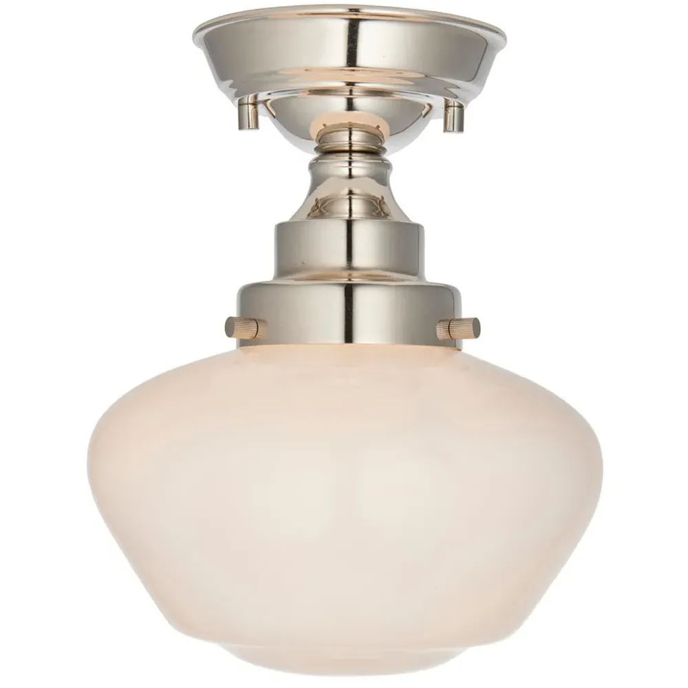 Finale Semi Flush Ceiling Light - Bright Nickel, Opal Glass