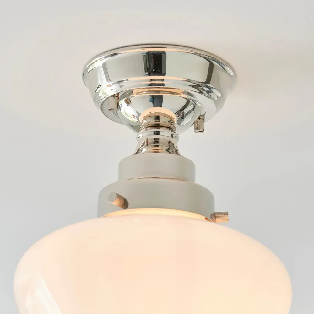 Finale Semi Flush Ceiling Light - Bright Nickel, Opal Glass