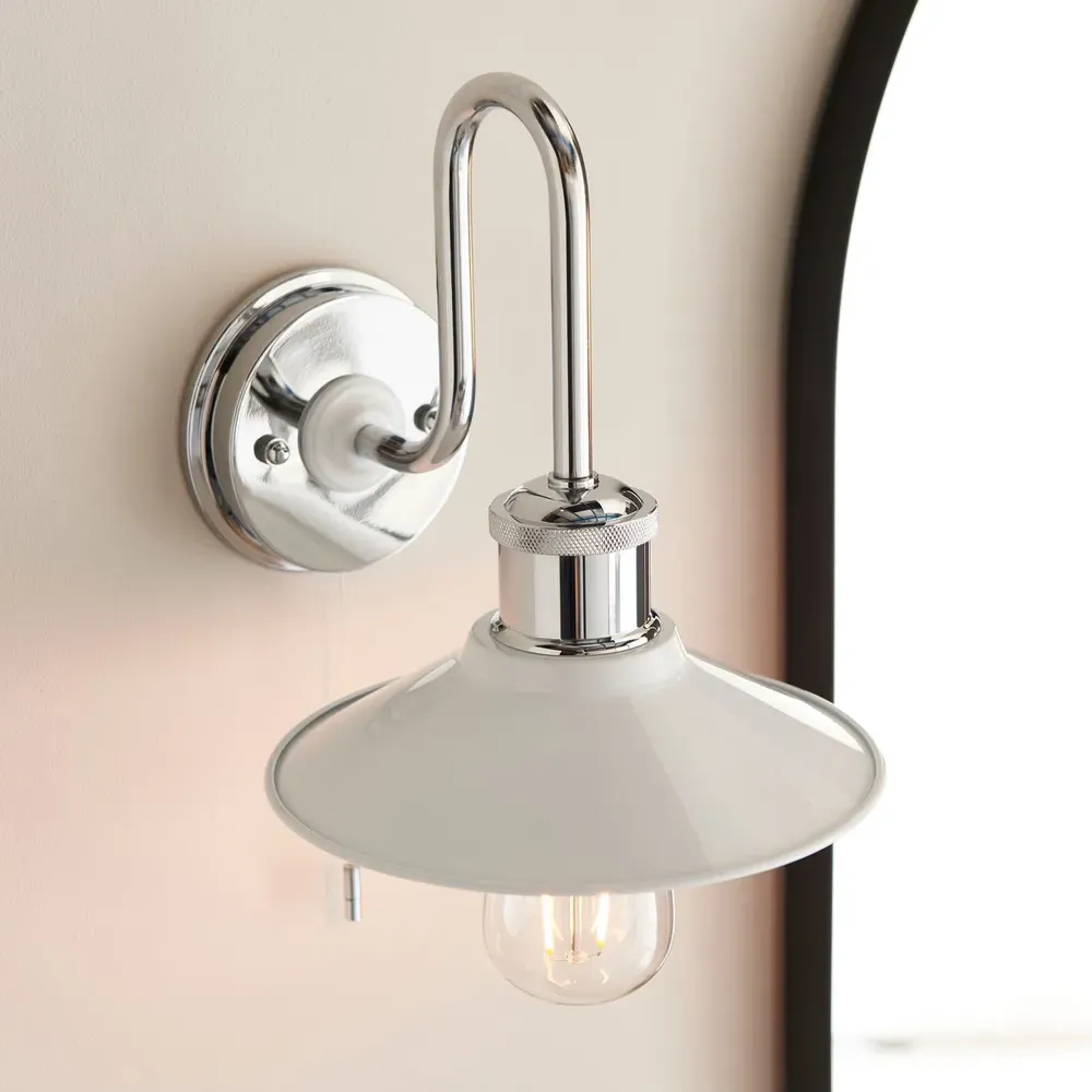 Fiumicino Bathroom Wall Light with Pull Chain - White, Chrome