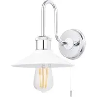 Fiumicino Bathroom Wall Light with Pull Chain - White, Chrome