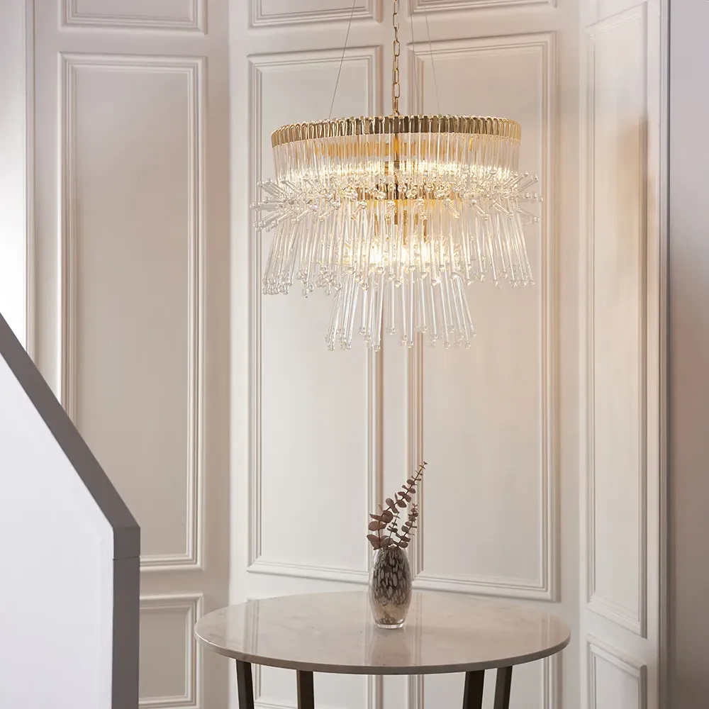 Florence 9 Light Pendant Ceiling Light - Clear, Gold Effect